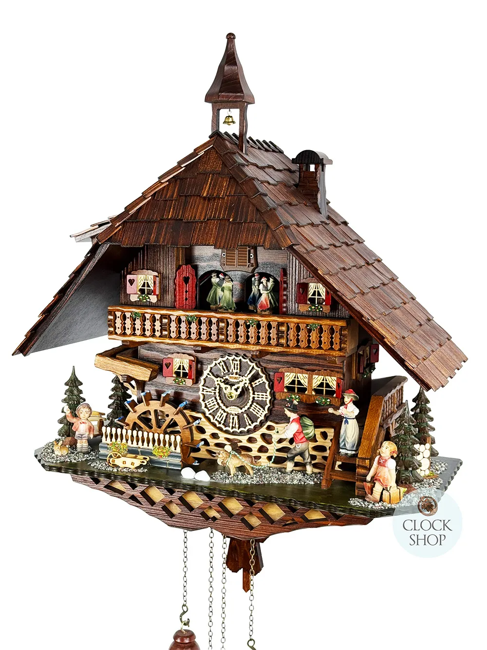 Black Forest House With Hiker & Dog Battery Chalet Cuckoo Clock 52cm By TRENKLE image