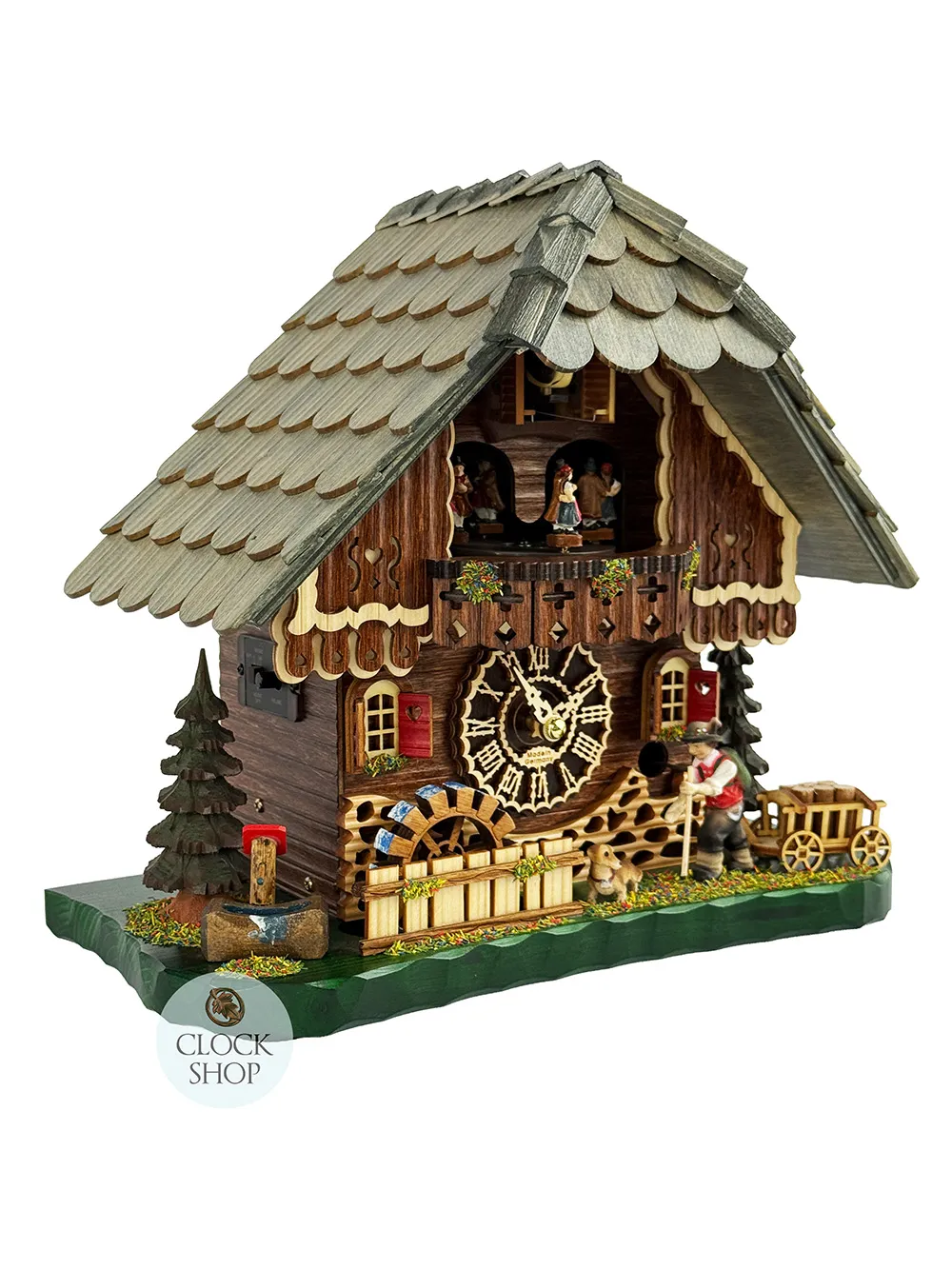 Hiker With Dog LED Battery Chalet Table Cuckoo Clock With Dancers 34cm By TRENKLE image