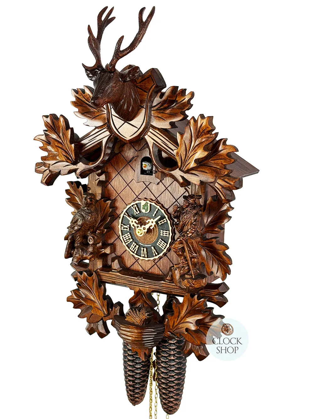 Mountaineer & Pheasant 8 Day Mechanical Carved Cuckoo Clock 48cm By HÖNES image