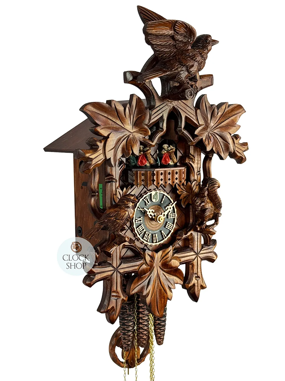 Birds & Squirrel 1 Day Mechanical Carved Cuckoo Clock With Dancers 45cm By HÖNES image