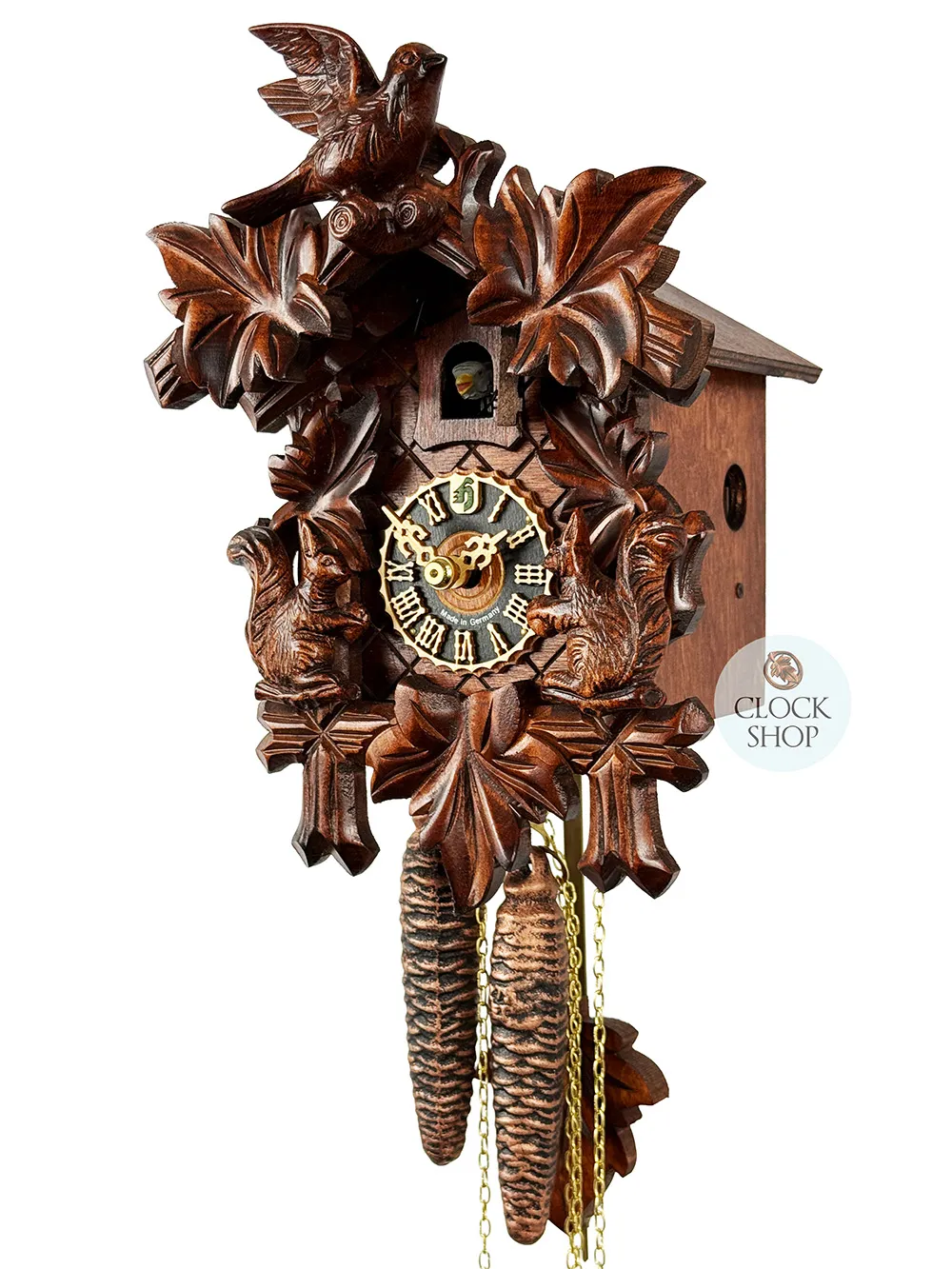 Bird & Squirrels 1 Day Mechanical Carved Cuckoo Clock 25cm By HÖNES image