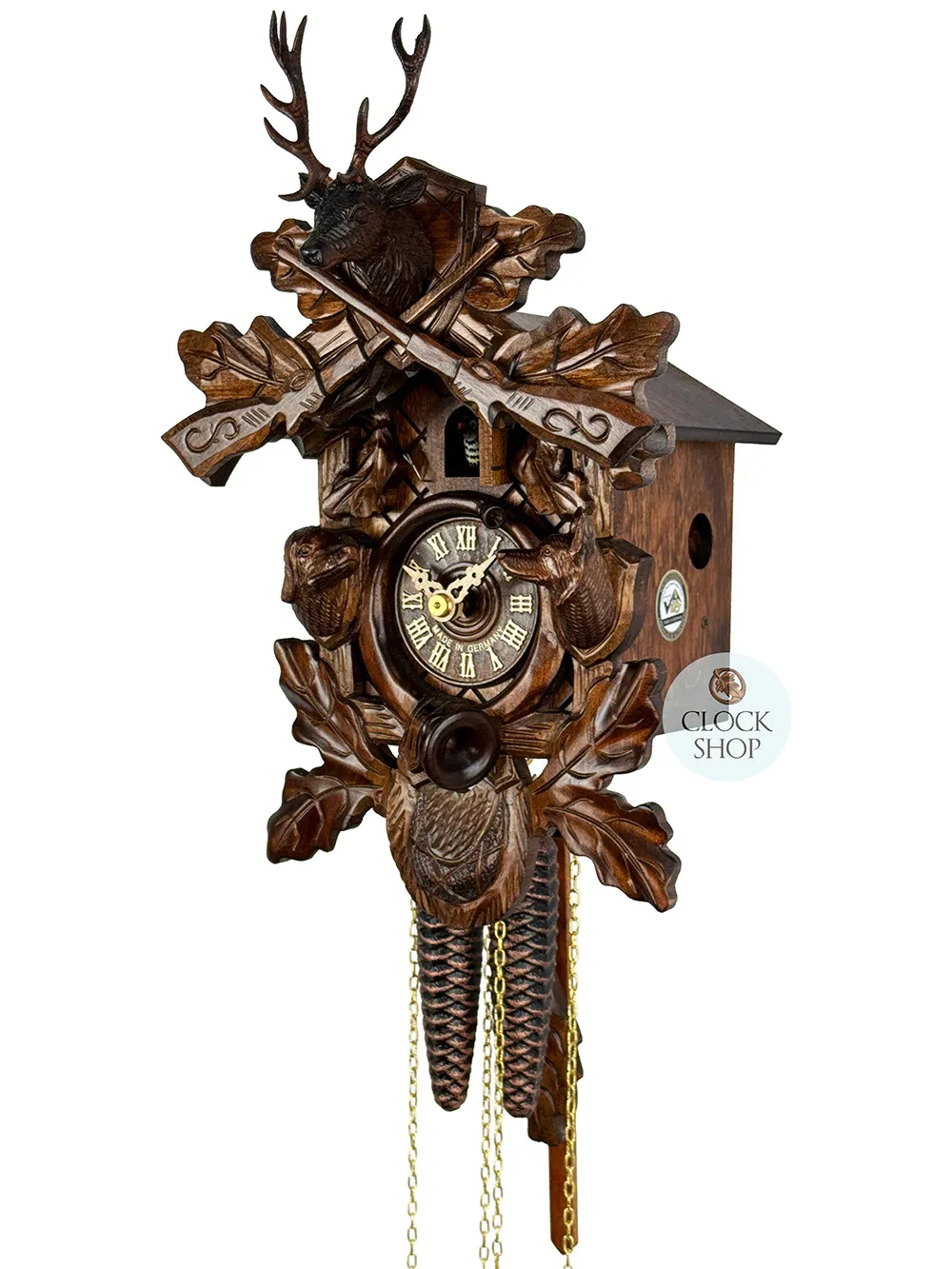 Hunting Dogs 1 Day Mechanical Carved Cuckoo Clock 31cm By SCHWER image