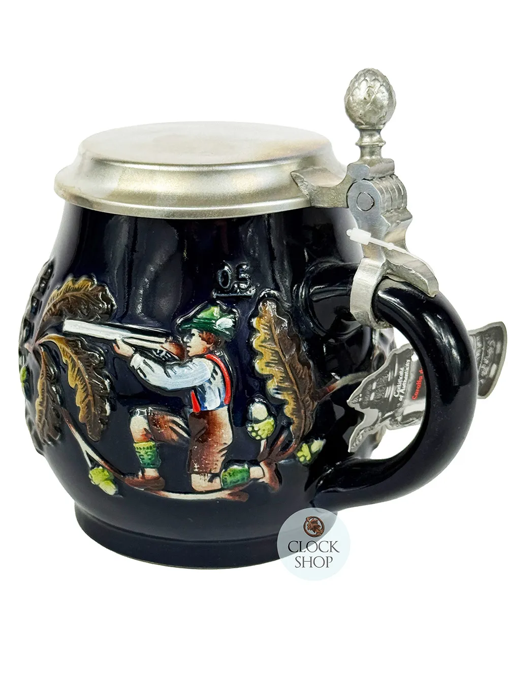 Blue Hand Painted Hunter Beer Stein With Flat Pewter Lid 0.5L By KING image