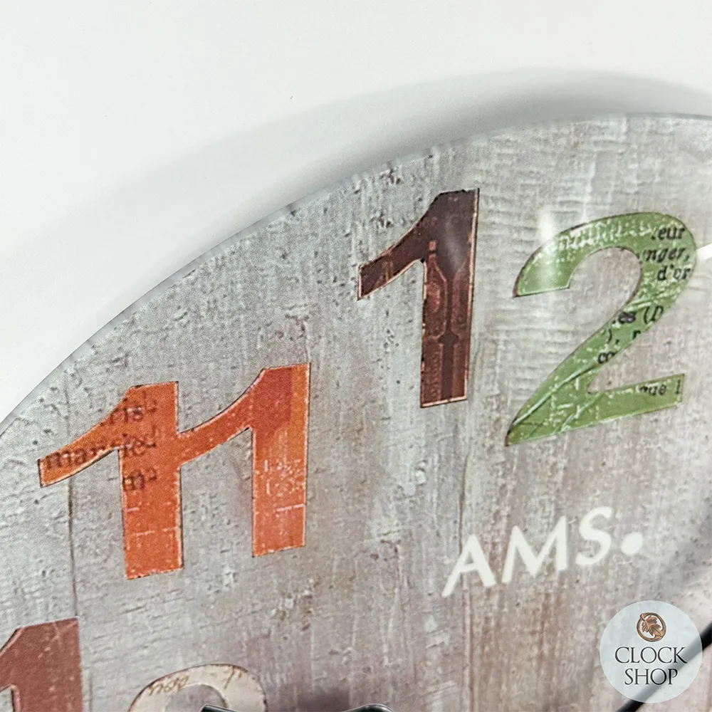40cm Grey & Multi Coloured Round Glass Wall Clock By AMS image
