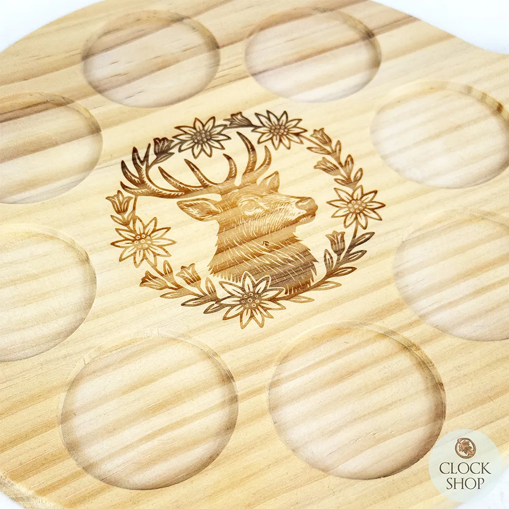 Round Schnapps Serving Board With Deer Head & 8 Glasses image