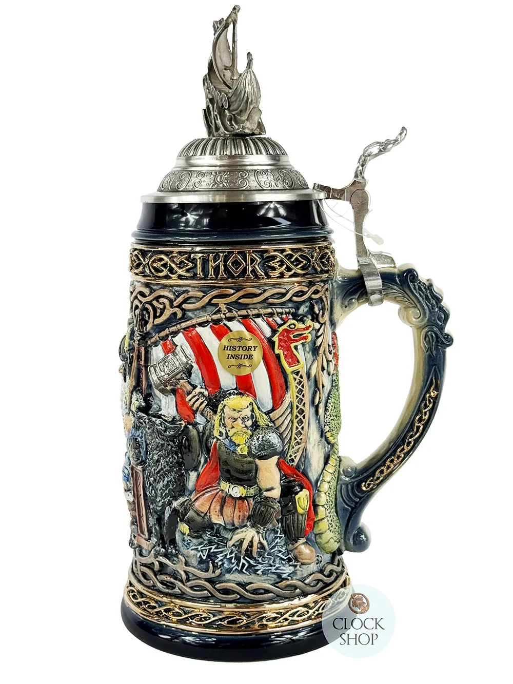 Nordic Gods Beer Stein Coloured With Pewter Viking Ship Lid 0.75L By KING image
