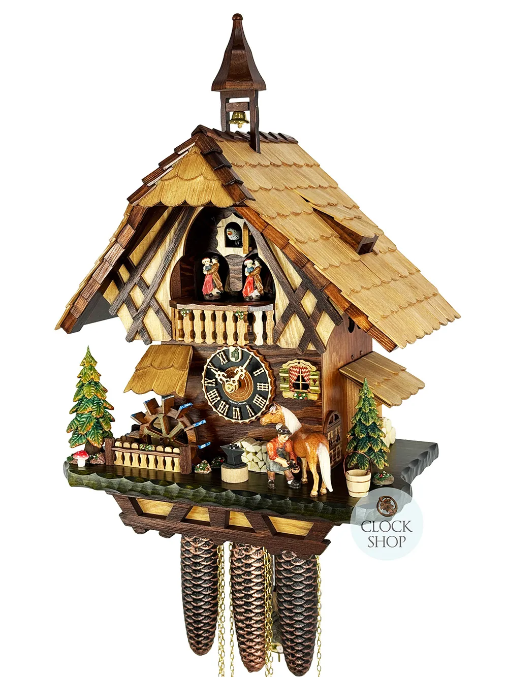 Farrier & Water Wheel 8 Day Mechanical Chalet Cuckoo Clock With Dancers 50cm By HÖNES image