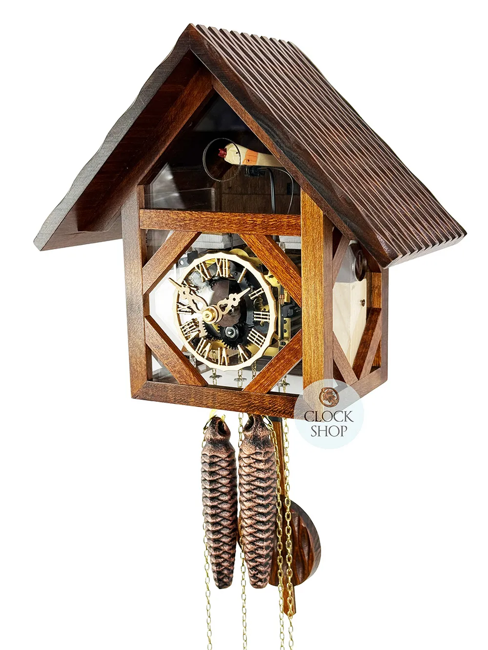 Wooden House With Plexi Glass 1 Day Mechanical Chalet Cuckoo Clock 23cm By ENGSTLER image