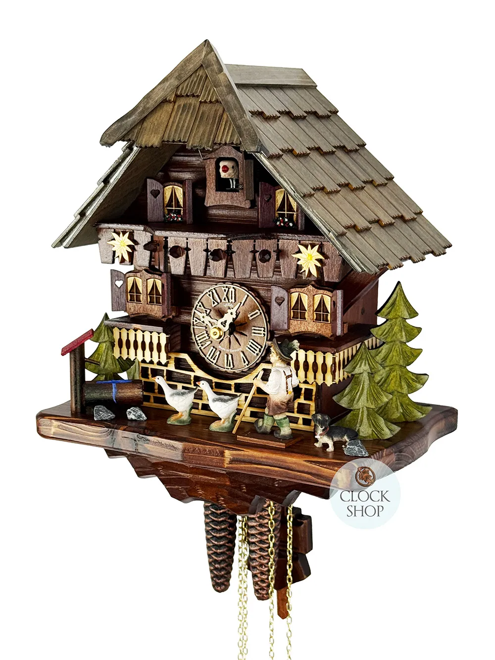 Shepherd Boy & Geese 1 Day Mechanical Chalet Cuckoo Clock 31cm By HEKAS image