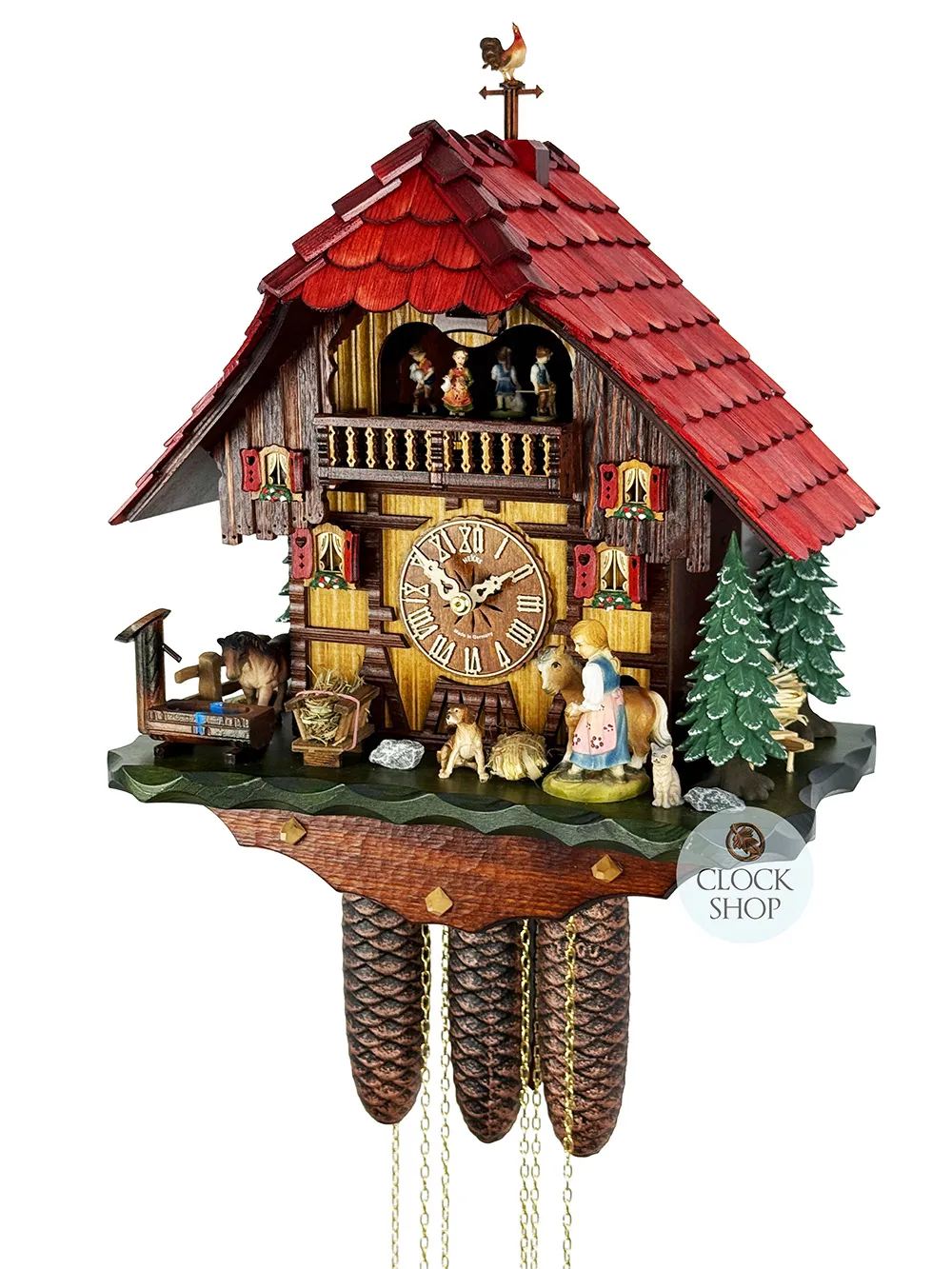 Girl & Horse 8 Day Mechanical Chalet Cuckoo Clock With Dancers 42cm By HEKAS image