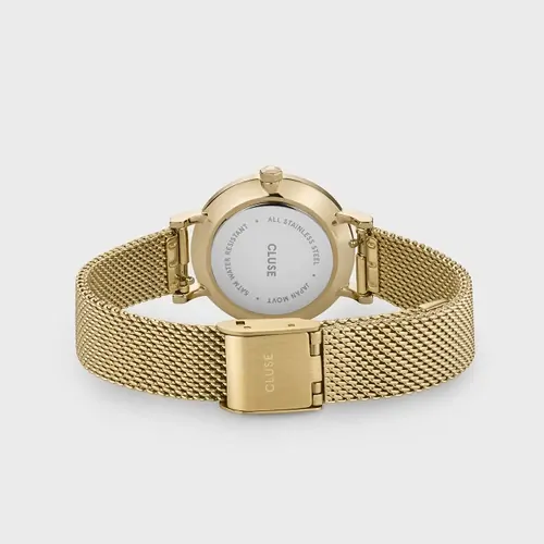 28mm Boho Chic Womens Quartz Watch With White Dial & Gold Plated Stainless Steel Mesh Band By CLUSE image