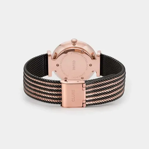 33mm Triomphe Womens Quartz Watch With Black Dial & Rose Gold & Black Mesh Band By CLUSE image