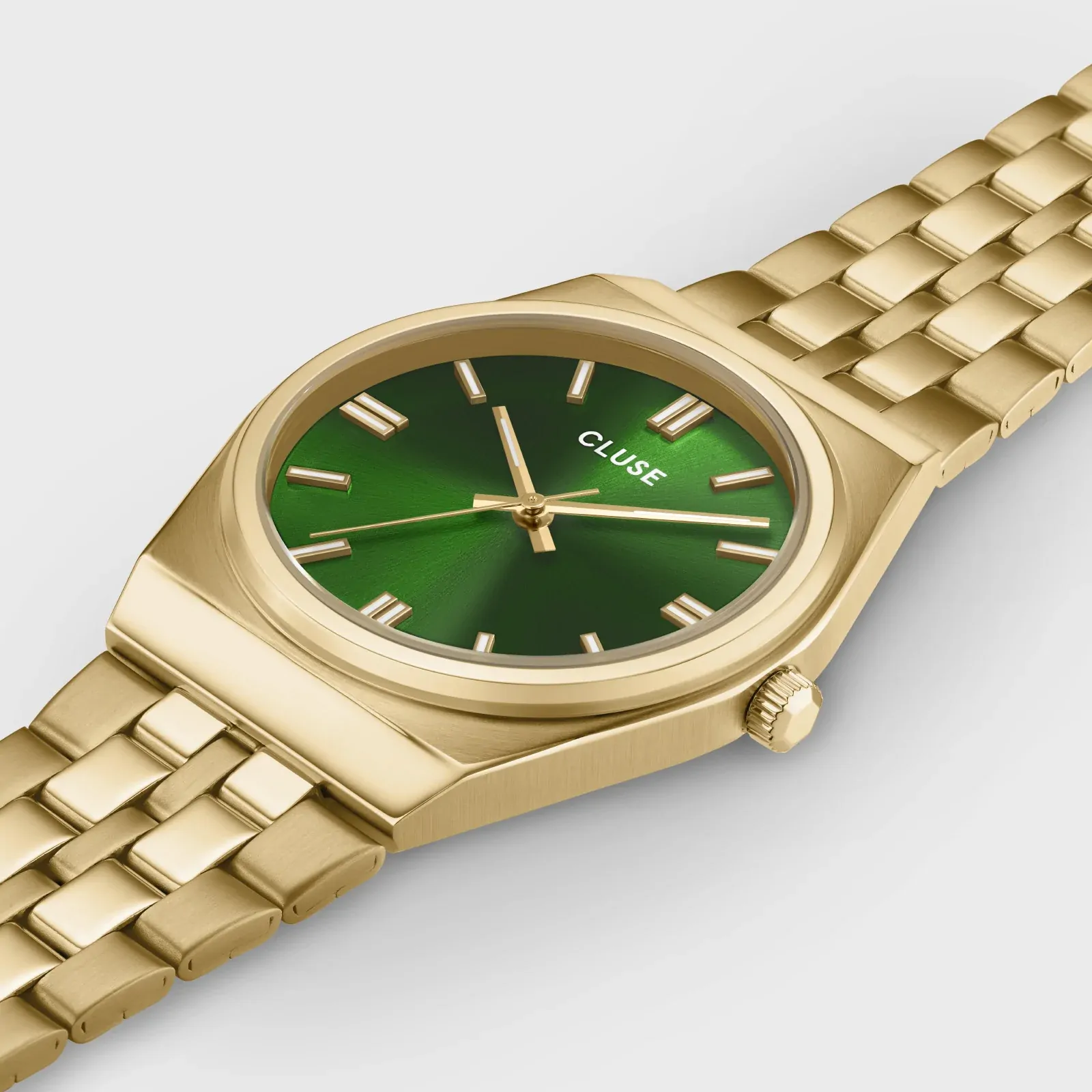 33mm Retro 70's Womens Quartz Watch With Green Dial & Gold Stainless Steel Link Band By CLUSE image