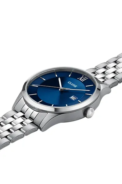 40mm Aravis Mens Quartz Watch With Blue Dial & Silver Stainless Steel Link Band By CLUSE image