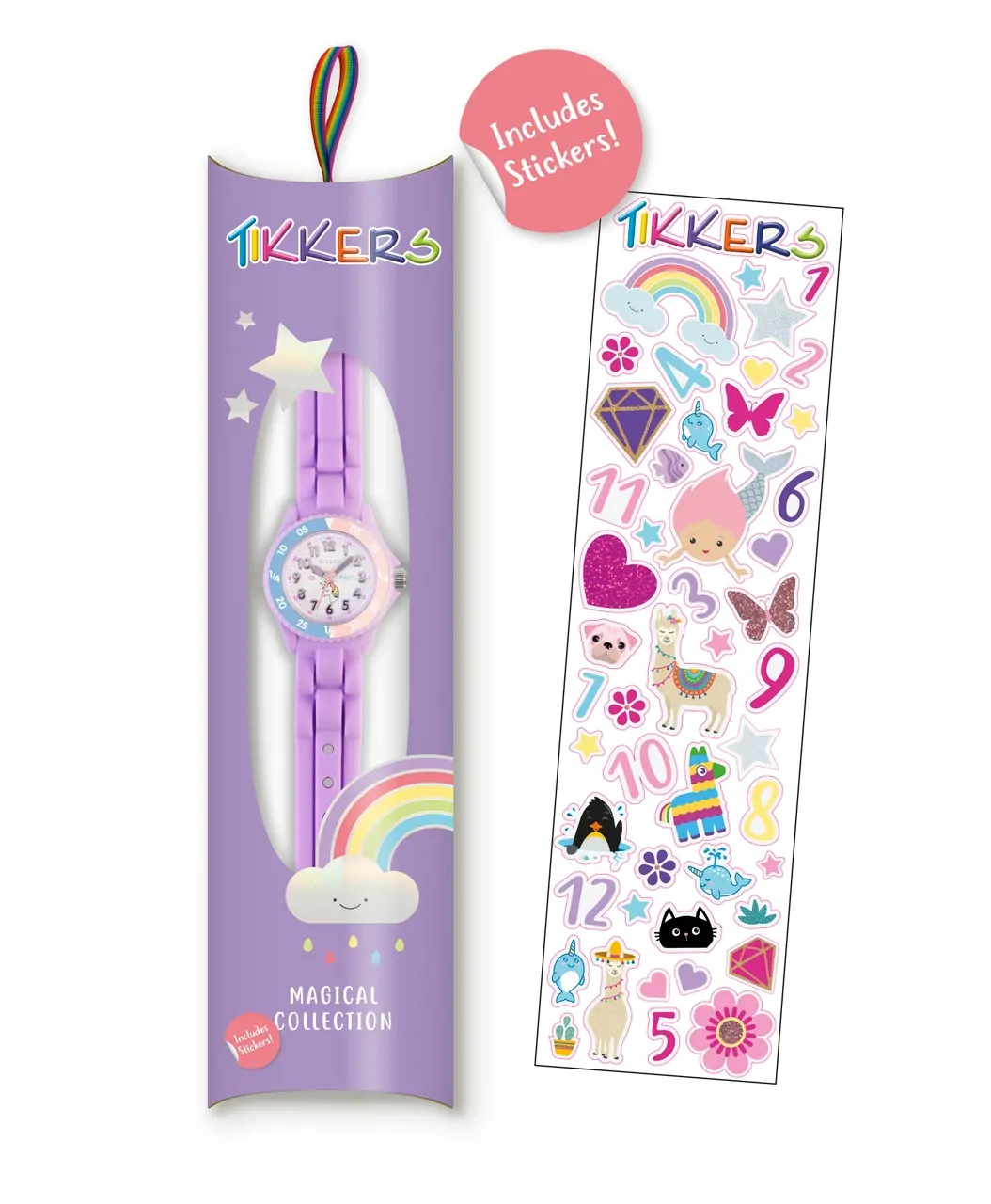Time Teacher Girls Quartz Watch With Unicorn Dial & Purple Silicone Strap By TIKKERS image