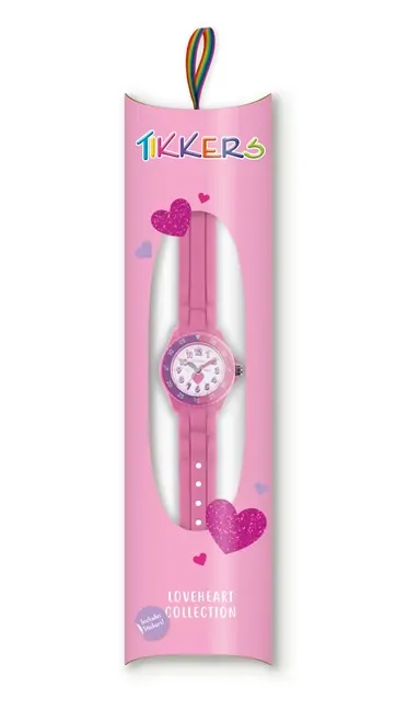 Time Teacher Pink Youth Quartz Watch With Love Heart Dial & Silicone Strap By TIKKERS image