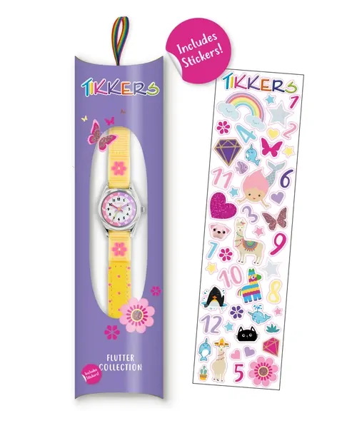 Time Teacher Yellow & Pink Youth Quartz Watch With Flower & Polka Dot Canvas Strap By TIKKERS image