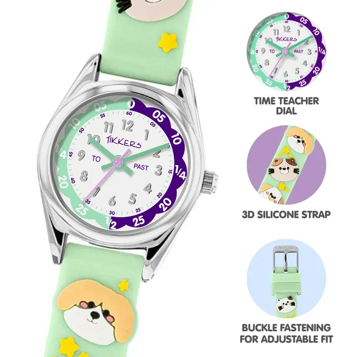 Time Teacher 3D Green Animals Kids Watch With Silicone Strap By TIKKERS image
