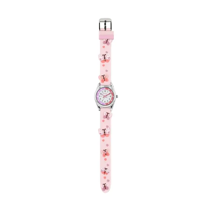 Time Teacher Pink Youth Quartz Watch With 3D Butterfly Silicone Strap By TIKKERS image