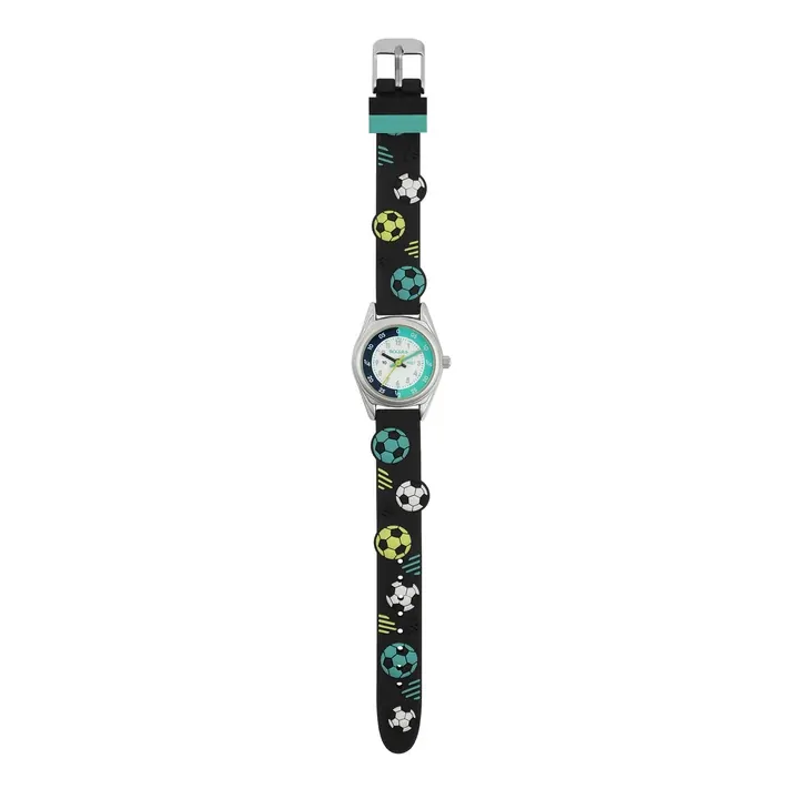 Time Teacher 3D Black & Teal Soccer Ball Kids Watch With Silicone Strap By TIKKERS image