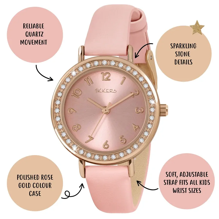 Pink Sparkle Kids Watch Gift Set With Beaded Friendship Bracelets By TIKKERS image