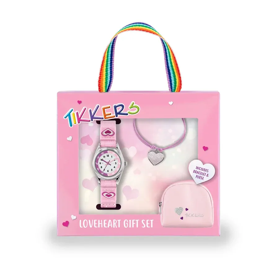 Time Teacher 3D Pink Heart Kids Watch Gift Set With Bracelet & Purse By TIKKERS image