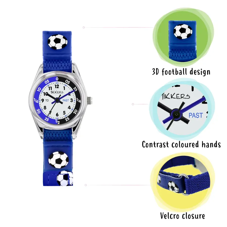 Time Teacher 3D Blue Football Kids Watch Gift Set With Wallet By TIKKERS image