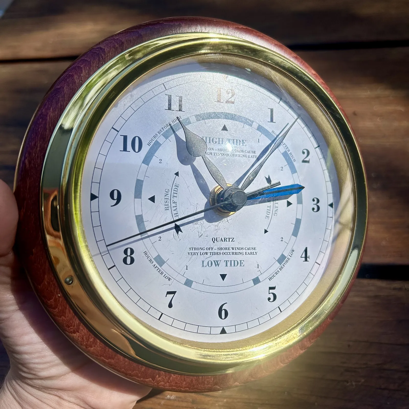 17cm Mahogany Quartz Time & Tide Clock By FISCHER (Scratches Around Bezel) image
