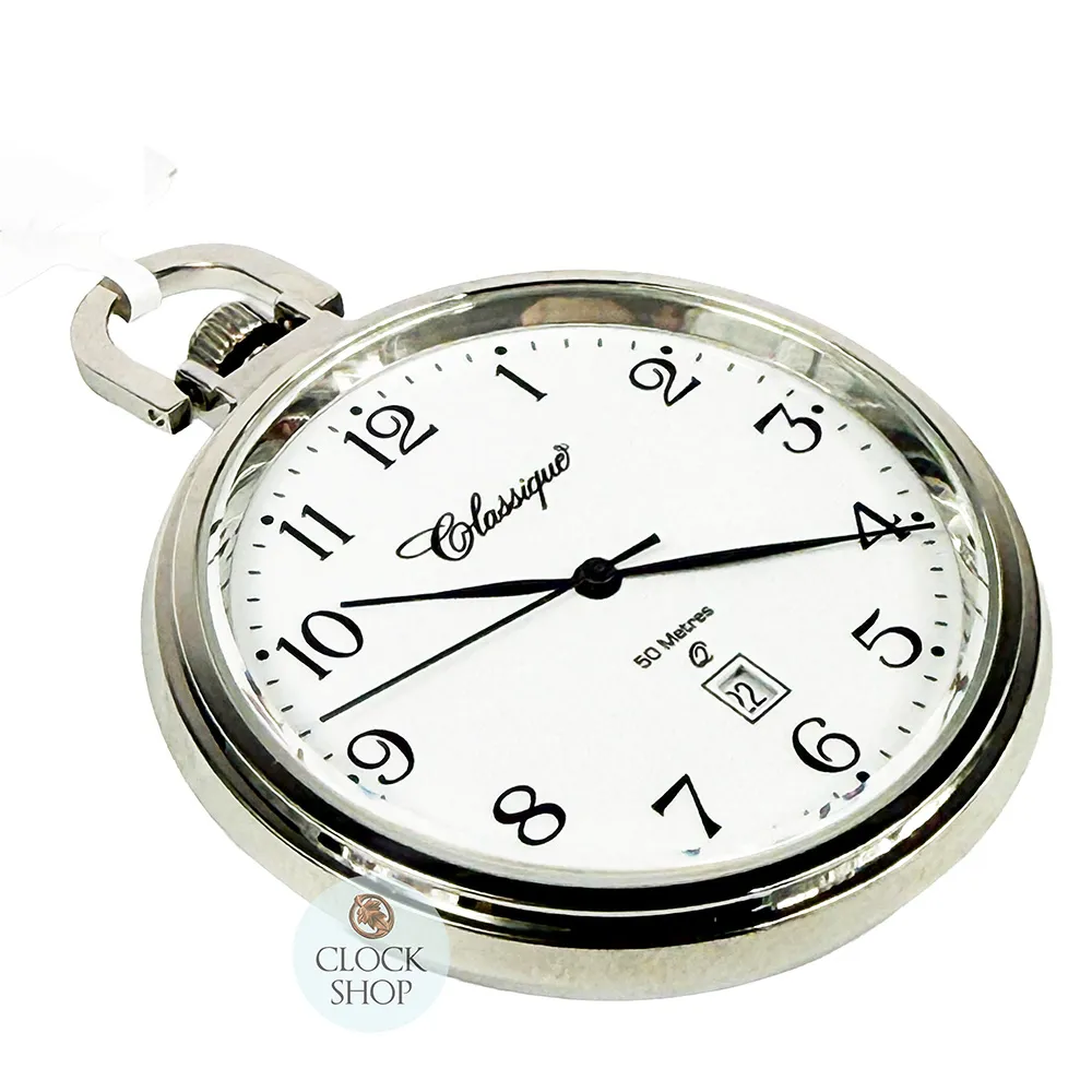43mm Stainless Steel Open Dial Pocket Watch By CLASSIQUE (White Arabic) image