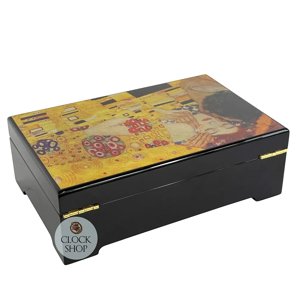 Black Wooden Musical Jewellery Box - The Kiss By Klimt (Hupfeld- As Time Goes By) image