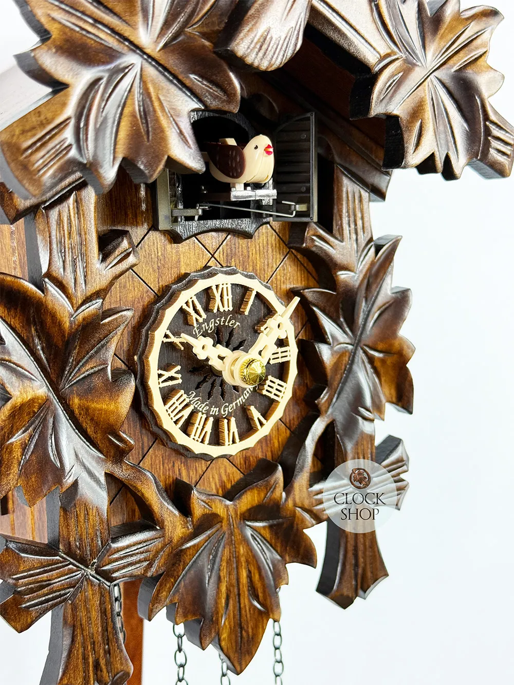 5 Leaf & Bird Battery Carved Cuckoo Clock 22cm By ENGSTLER image