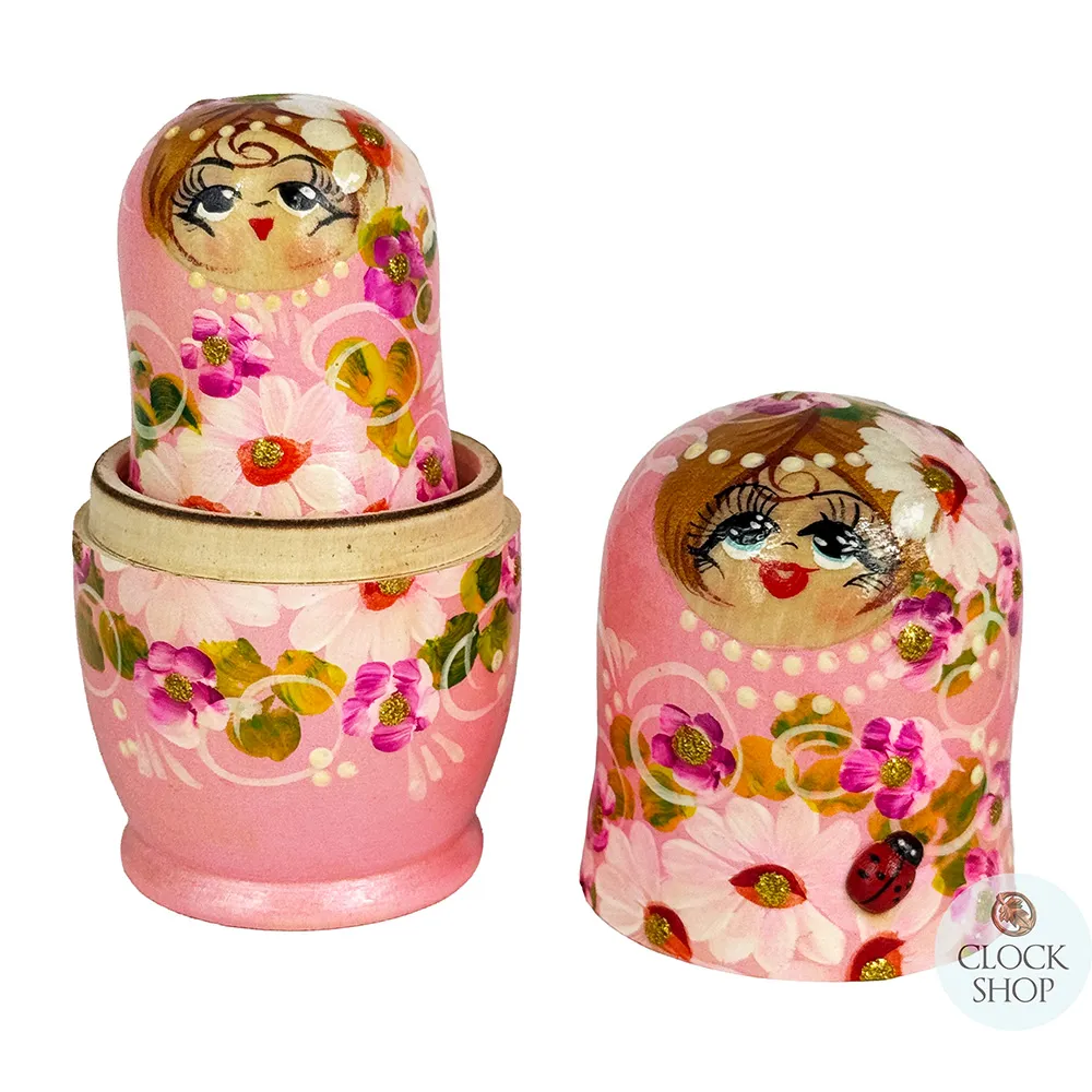 Floral Russian Dolls- Pink With Ladybug 10.5cm (Set Of 5) image