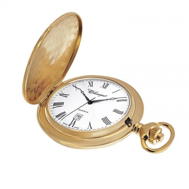 48mm Gold Plated Pocket Watch With Steam Train By CLASSIQUE (Roman) image