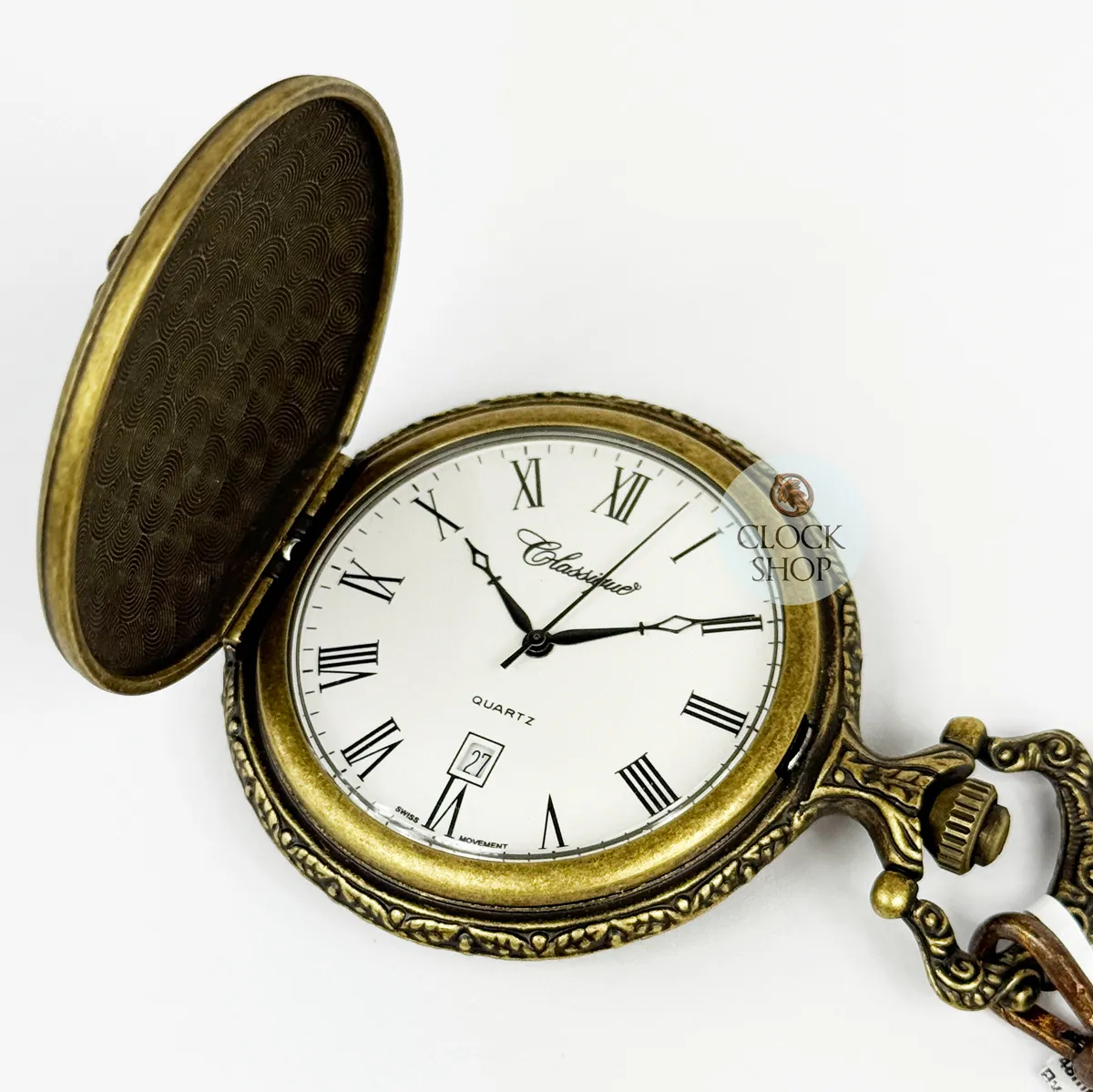 48mm Gold Plated Pocket Watch With Steam Train By CLASSIQUE (Roman) image