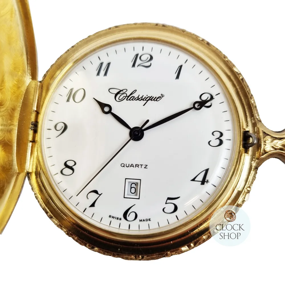 48mm Gold Mens Pocket Watch With Hunter & Dogs By CLASSIQUE (Arabic) image