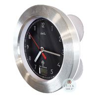 17cm Silver/Black Round Wall Clock With Temperature By AMS image