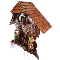 Clock Peddler & Lady 8 Day Mechanical Chalet Cuckoo Clock With Dancers 50cm By HÖNES image