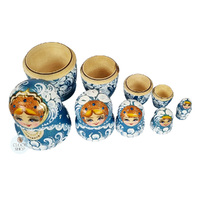 Floral Russian Dolls- Blue & White Matte Finish 16cm (Set Of 5) image