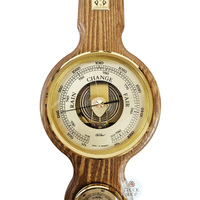 55cm Rustic Oak Traditional Weather Station With Barometer Thermometer & Hygrometer By FISCHER image