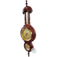59cm Mahogany Old German Style Weather Station With Barometer Thermometer & Hygrometer By FISCHER image