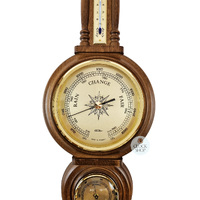 59cm Rustic Oak Old German Style Weather Station With Barometer Thermometer & Hygrometer By FISCHER image