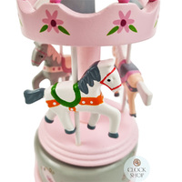 Pink & White Carousel Music Box With Horses (Where Do I Begin) image