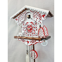 White and Red Christmas Tree Battery Chalet Cuckoo Clock 26cm By ENGSTLER image