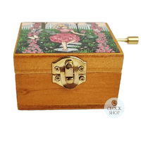 Wooden Hand Crank Music Box- Girl In Pink Floral Garden (Beethoven- Fur Elise) image