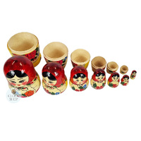 Semenov Russian Dolls- Red Scarf & Yellow Dress 17cm (Set Of 7) image