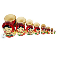 Semenov Russian Dolls- Red Scarf & Yellow Dress 20cm (Set Of 8) image