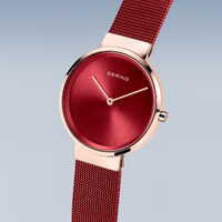 31mm Classic Collection Womens Watch With Red Dial & Milanese Strap & Rose Gold Case By BERING image