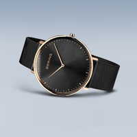 39mm Ultra Slim Collection Unisex Watch With Black Dial & Milanese Strap & Rose Gold Case By BERING image
