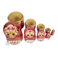 Floral Russian Dolls- Pink Pearl Finish 16cm (Set Of 5) image