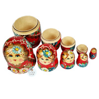 Floral Russian Dolls- Red With Ladybug 16cm (Set Of 5) image